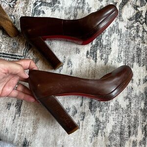 Christian Louboutin Brown Leather Grapi Block Heel Pumps size 35